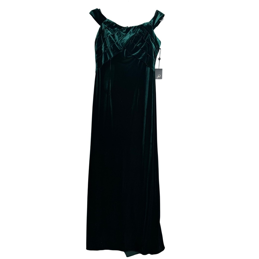 New Adrianna Papell Stretch Velvet Maxi Dress Womens 10 Emarald Green Formal Lux